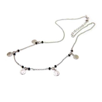 NSA|NALBORI Necklace Silver 925 black crystal Marseille coins