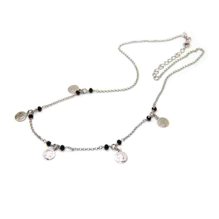 NSA|NALBORI Necklace Silver 925 black crystal Marseille coins
