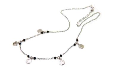 NSA|NALBORI Necklace Silver 925 black crystal Marseille coins