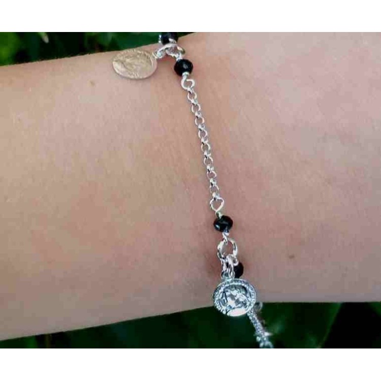NSA|NALBORI Bracelet Silver 925 black crystal with coin pendants