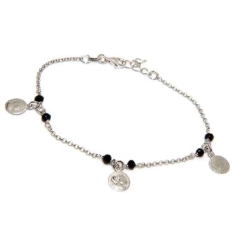 NSA|NALBORI Bracciale Argento 925 cristallo nero con ciondoli monete