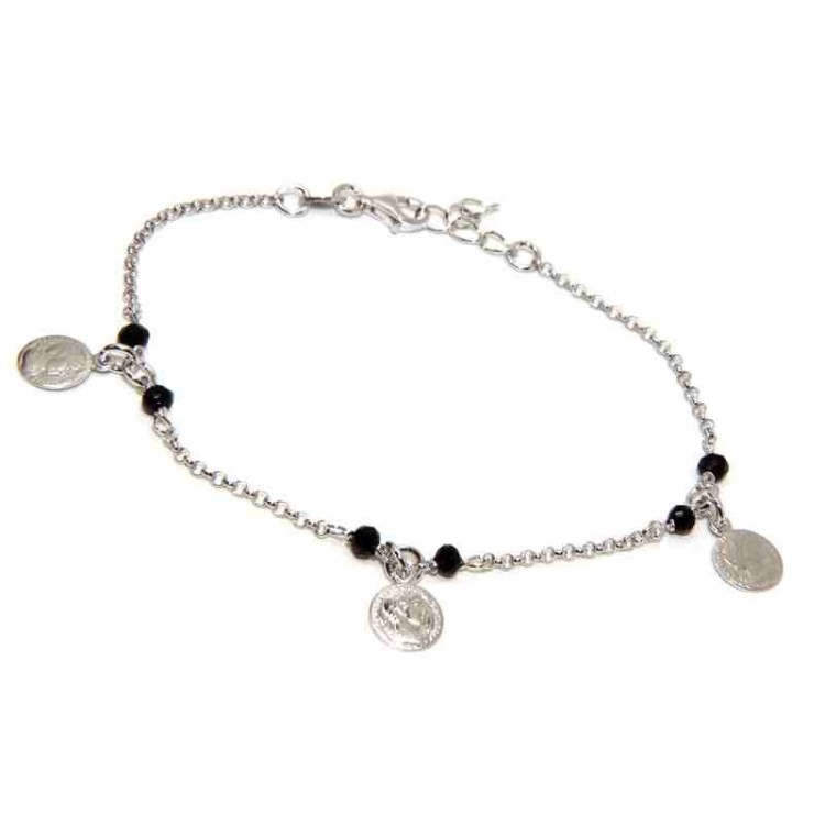 NSA|NALBORI Bracciale Argento 925 cristallo nero con ciondoli monete