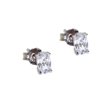NSA|925 silver small oval earrings with white cubic zirconia (one pair)