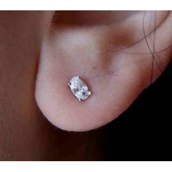 NSA|925 silver small oval earrings with white cubic zirconia (one pair)