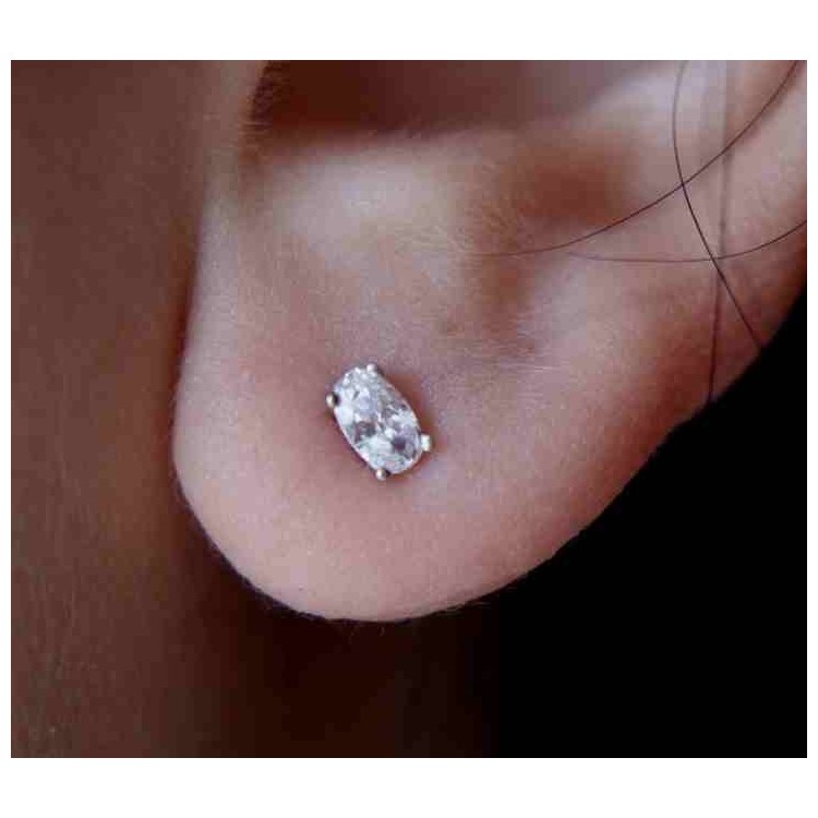 NSA|925 silver small oval earrings with white cubic zirconia (one pair)