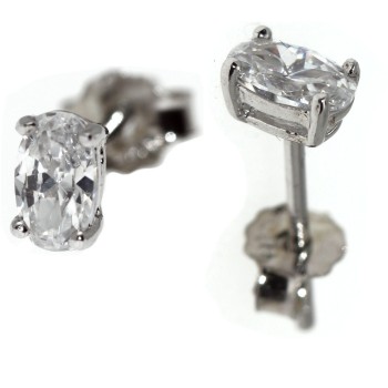 NSA|925 silver small oval earrings with white cubic zirconia (one pair)