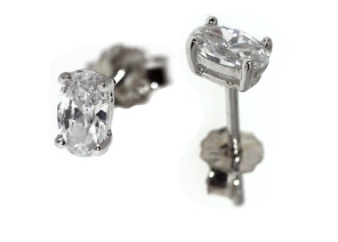 NSA|925 silver small oval earrings with white cubic zirconia (one pair)