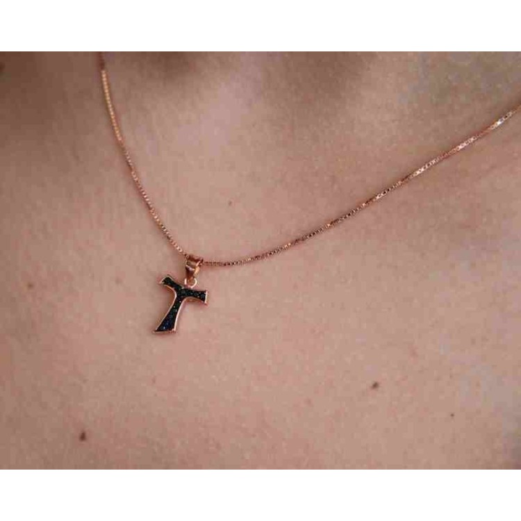 NSA|Collana argento 925 TAU bagno oro rosa con zircone nero NALBORI