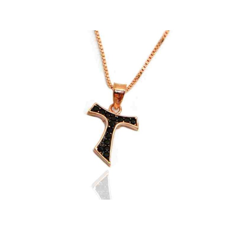 NSA|Collana argento 925 TAU bagno oro rosa con zircone nero NALBORI