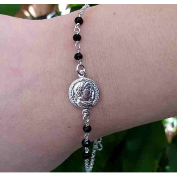 NSA|braccialetto tutto argento 925 con moneta e cristalli neri nalbori