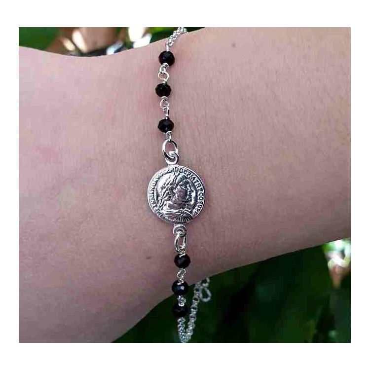 NSA|Coin bracelet all 925 silver and black crystals - NALBORI