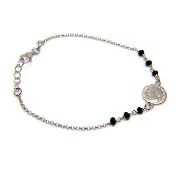 NSA|Coin bracelet all 925 silver and black crystals - NALBORI