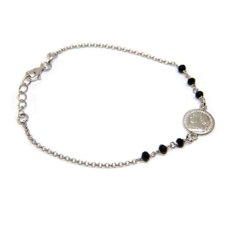 NSA|Coin bracelet all 925 silver and black crystals - NALBORI