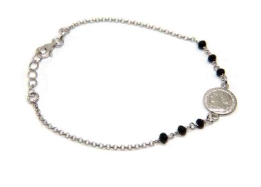 NSA|braccialetto tutto argento 925 con moneta e cristalli neri nalbori