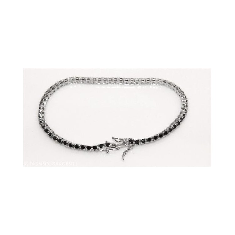 NSA|Argento 925 : Bracciale Tennis Con Zirconi neri da 2 mm a griffe 18 o 21 cm