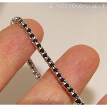 NSA|Argento 925 : Bracciale Tennis Con Zirconi neri da 2 mm a griffe 18 o 21 cm