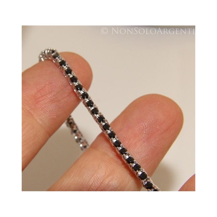 NSA|Argento 925 : Bracciale Tennis Con Zirconi neri da 2 mm a griffe 18 o 21 cm