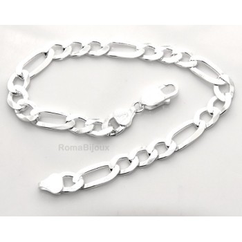 NSA|ARGENTO 925 : Bracciale uomo catena da 7,5 mm figaro 3 + 1 sbiancata Lungo