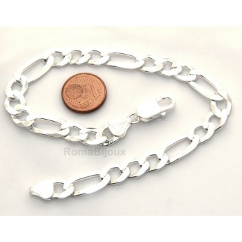 NSA|SILVER 925: Man Bracelet Chain 7.5 mm figaro 3 + 1 bleached very long XXL !