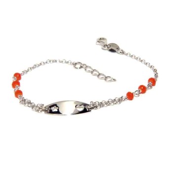 NSA|bracciale baby argento 925 targa cuore e stella cristallo rosso corallo