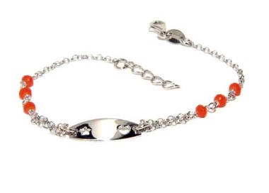 NSA|baby bracelet 925 silver heart plate and coral red crystal star www.nonsoloargenti.com