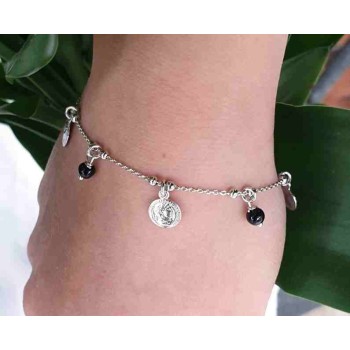 NSA|bracciale o collana argento 925 ciondoli monete e perline nere