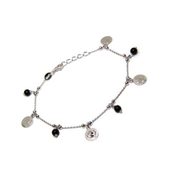 NSA|bracciale o collana argento 925 ciondoli monete e perline nere
