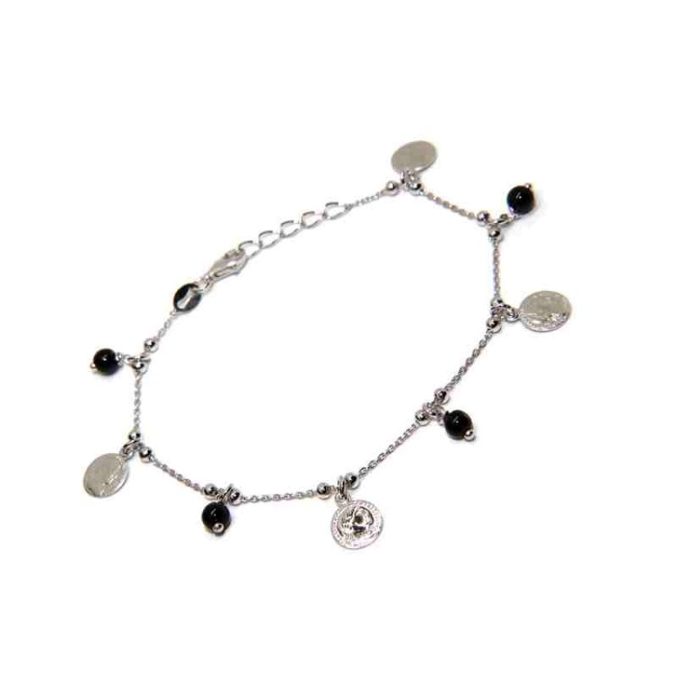 NSA|bracciale o collana argento 925 ciondoli monete e perline nere