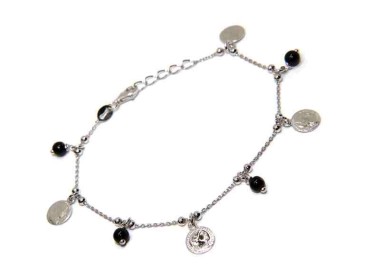 NSA|bracelet or necklace 925 silver black pearls and coins pendants