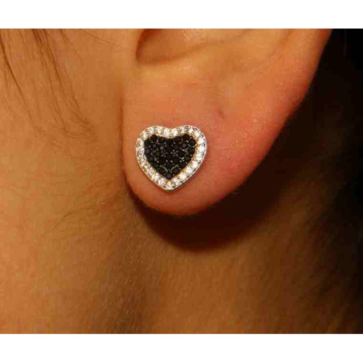 NSA|925 silver heart earrings with zircons green pink black blue brand NALBORI