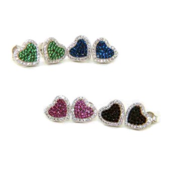 NSA|925 silver heart earrings with zircons green pink black blue brand NALBORI