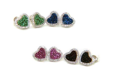NSA|925 silver heart earrings with zircons green pink black blue brand NALBORI