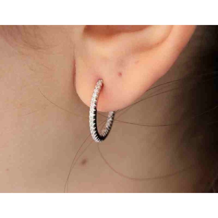 NSA|Orecchini pietre zirconi dentro fuori cerchio argento 925 1,90cm marca di gioielli nalbori