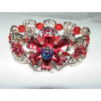 NSA|bracciale elastico donna perle di lucite strass e fiore smaltato