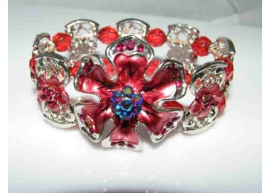 NSA|bracciale elastico donna perle di lucite strass e fiore smaltato