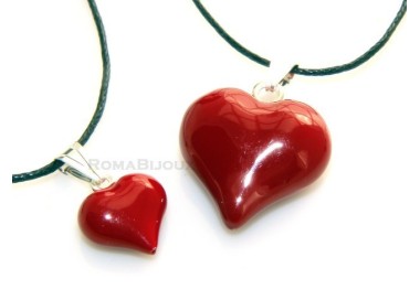 NSA|925 Silver Pendant: Red Heart enamel hand in 2 sizes