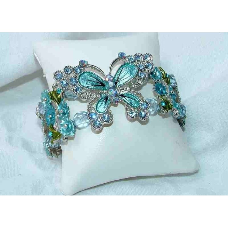 NSA|women's elastic bracelet lucite pearls enameled butterfly rhinestones