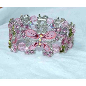 NSA|bracciale elastico donna perle di lucite strass e farfalla smaltata