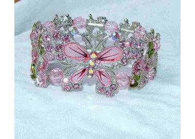 NSA|women's elastic bracelet lucite pearls enameled butterfly rhinestones