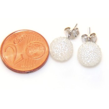 NSA|Silver 925 :  earrings lobe  earrings women lobe "gel ball", ball with beads lucite white