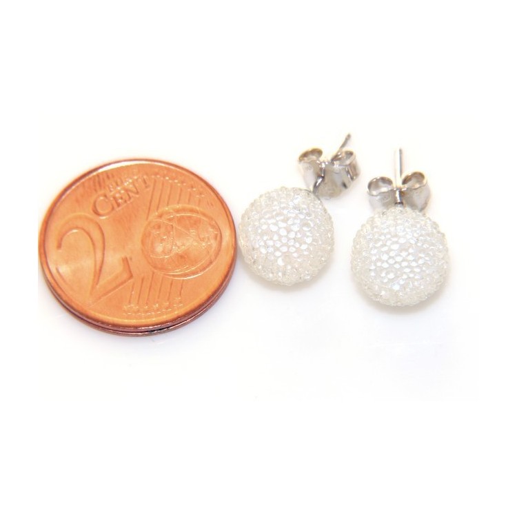 NSA|Silver 925 :  earrings lobe  earrings women lobe "gel ball", ball with beads lucite white