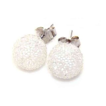 NSA|Silver 925 :  earrings lobe  earrings women lobe "gel ball", ball with beads lucite white