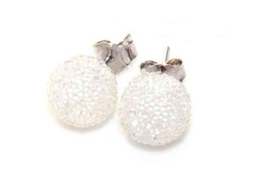 NSA|Silver 925 :  earrings lobe  earrings women lobe "gel ball", ball with beads lucite white