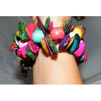 NSA|bracciale etnico elastico colorato legno e cocco