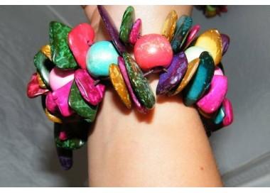 NSA|elastic ethnic bracelet colored wood and coconut