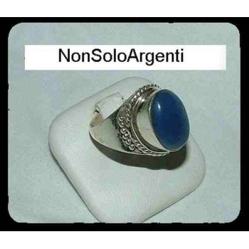 NSA|ethnic silver ring carb with natural chalcedony quartz band size 23