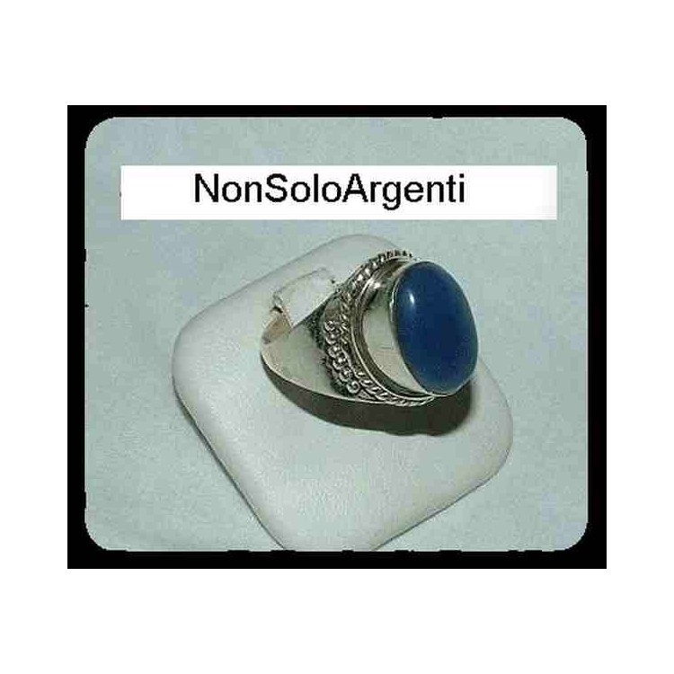 NSA|ethnic silver ring carb with natural chalcedony quartz band size 23