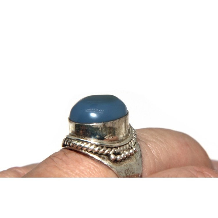 NSA|anello argento etnico carbocon quarzo calcedonio naturale fascia misura 23