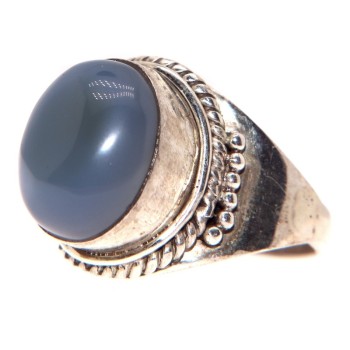 NSA|anello argento etnico carbocon quarzo calcedonio naturale fascia misura 23