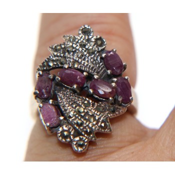 NSA|anello etnico argento 925 radice rubino marcasite anticato misura 15 donna